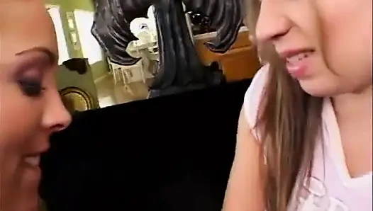 Two lola lesbian sluts go to town on one big hard cock