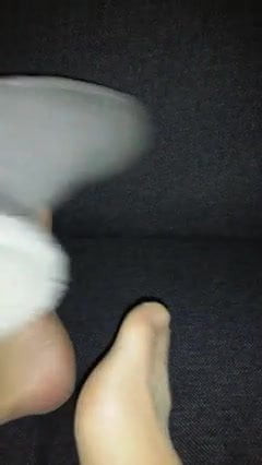 Mens pantyhose feet relaxing