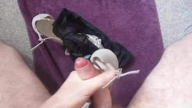Massive cumshot over wife's panties and shoes