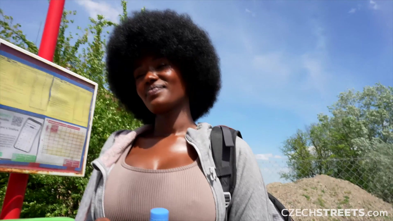 チェコの通り152:かわいい巨乳の黒人の女の子と急いで