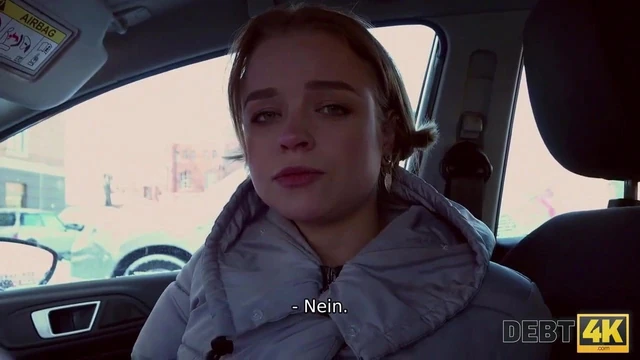 Debt4k. Hottie Calibri Angel blows agent in his car