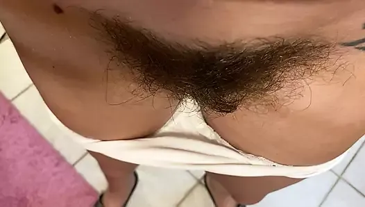 Dirty white panty with hairy bush