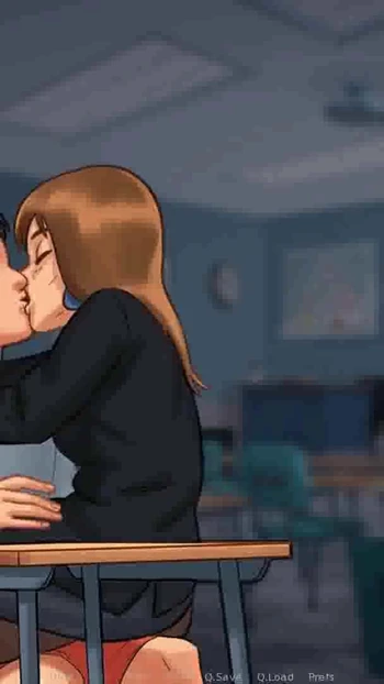 Stunning moment from "Summertime Saga: French MILF Professor Kisses Her Student On His Chair-Ep 85"