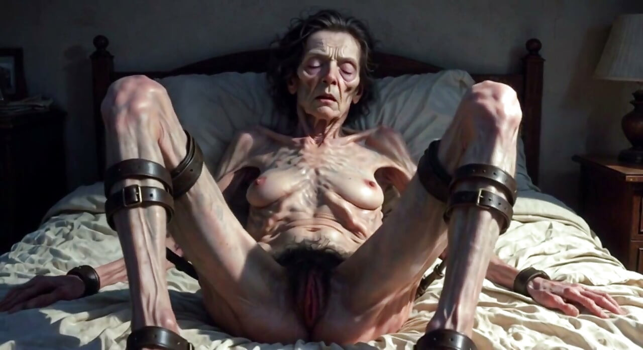 85yo Granny Tied up - Big Open Hairy Pussy Begging for Cum Inside