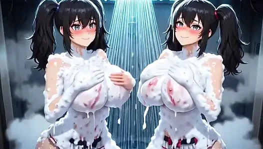 Süße anime-mädchen duschen, ai animation