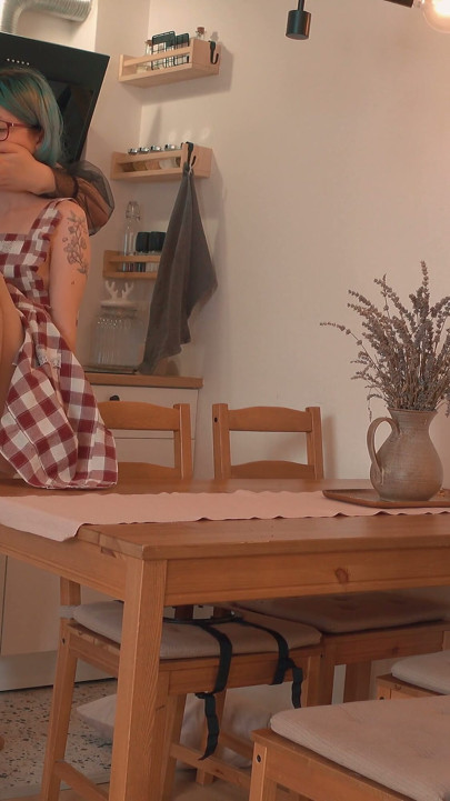 Kitchen Strapon Ownership - Thick Stepmom Fucks Skinny Hairy Stepdaughter & Makes Her Ride