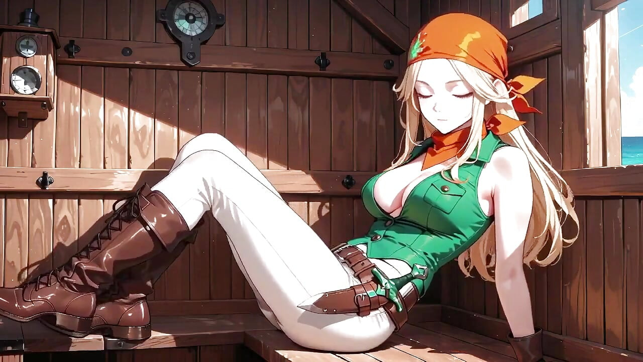 Blonde Pirate Fantasy! Lazy Orange Turban, Wooden Ship Vibes, and That Sticky Green Goo All Over Her Curves