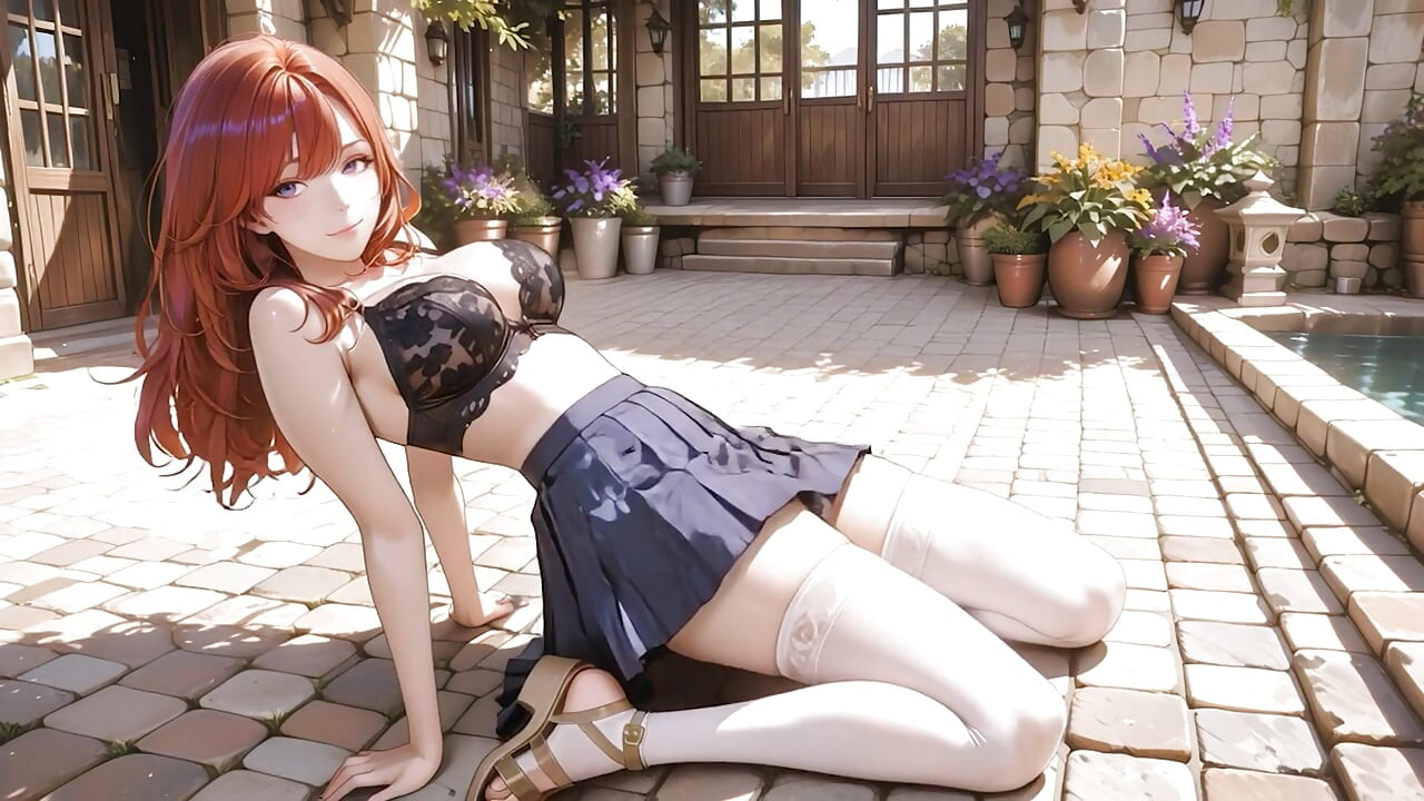 Lacy iç çamaşırlı beyaz çoraplı büyük memeli Japon waifu geleneksel bahçede tutkulu açık havada dölleniyor 3d hentai