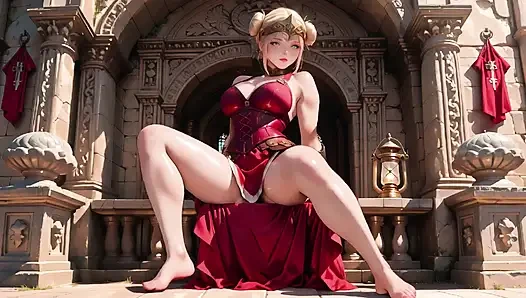 Red Armor Queen! Forbidden Gaze in the Roman Corridor, Skirt Lift Reveal, Hand on Lips Teasing You...