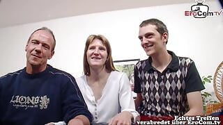 Настоящая немецкая пара делает первый тройничок ММЖ на кастинге в любительском видео