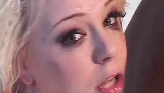 Blonde French whore gets sprayed with piss in lesbian action