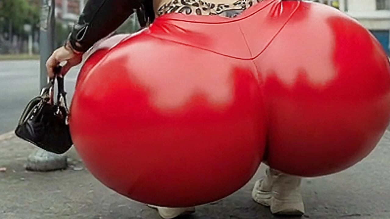"Dicke BBW in roten Lederleggings, Twerks Massiver arsch"