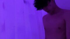 Horny teen jerks off in the shower