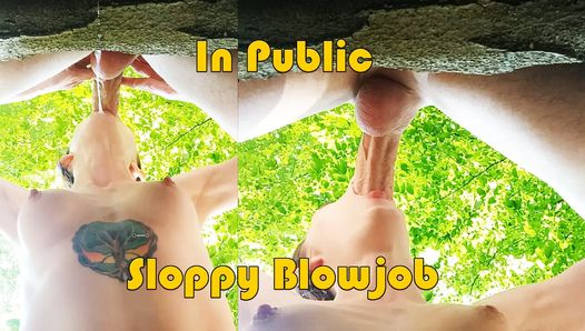 Outdoor schlampig Blowjob großer Schwanz Sperma im Mund Schlampe schlucken riesige Last