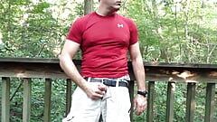 Jerking off in the woods on a public walkway. Sagging in my AE boxers and verbal masturbation