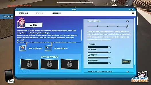 Gameplay raksasa waifu wash simulator bagian 1 - pekerjaan pembersihan pertama untuk vellory