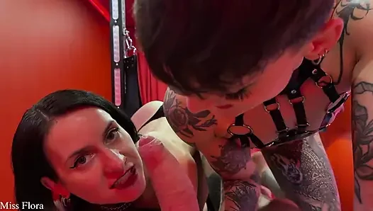 POV Double Cock Biting in Latex in Latex with Mistress Ae & MrX