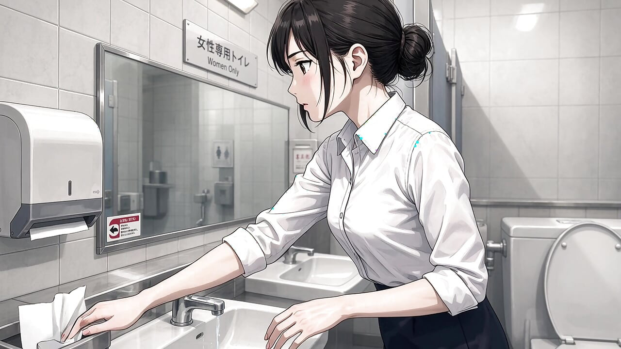 Office lady nude in the women's office restroom