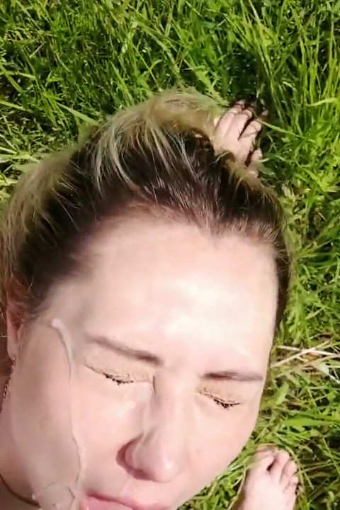 European MILF shows her tits and sucks my cock on the meadow