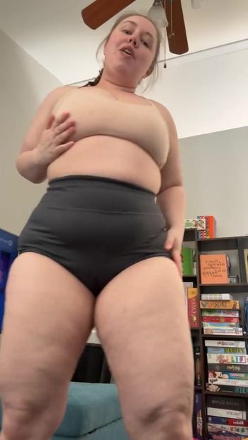 BBW mom dancing in living room