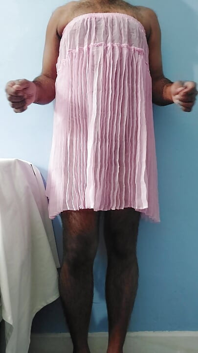 It feels so horny when masterbating in this silk seethrough fleard pleated chiffon pink skirt