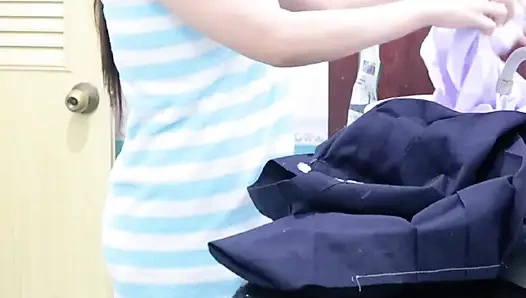 Naked Thai Student Washing School Uniform Real Thai Solo