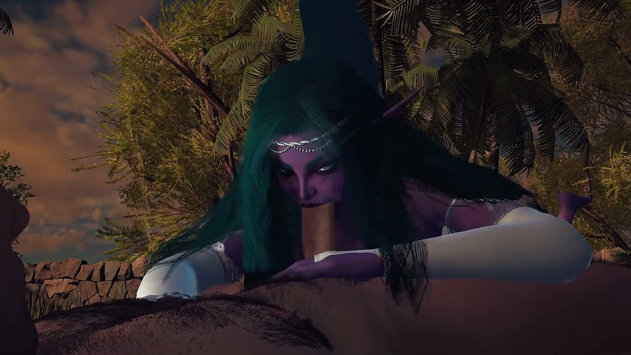 Night Elf Princess Give You a Blowjob in the Garden POV 3D Porn