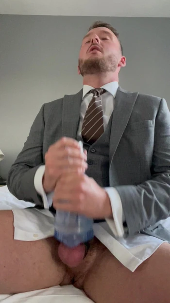 Suited office wank with fleshlight