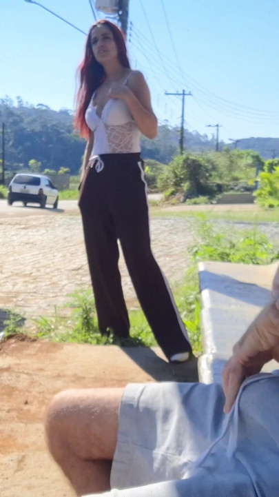 Risky handjob to stranger at bus stop in public! | Clip 1