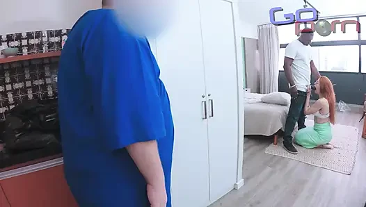 Cuckold Husband Walks Into the Room and Sees His Wife Fucking with BBC