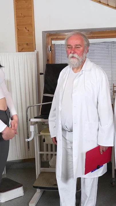 Captivating moment from "18yo nerd girl Keira Flow made to cum again and again by two old doctors"