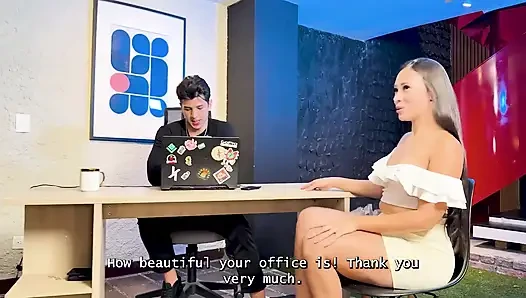 Beautiful Brunette with a Perfect Ass Rides Her Boss's Huge Cock!