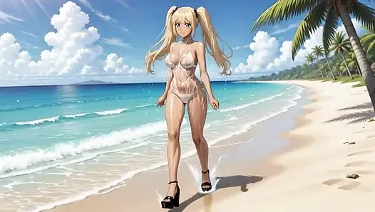 On the Beach with hot Nami - She play with her pussy