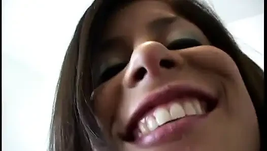 Camera man blows his load on a brunette's ass after she sucks on his hard dick