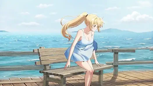 londe Bombshell's Waterfront Wank: Breast Bounce and Dripping Clit Rub