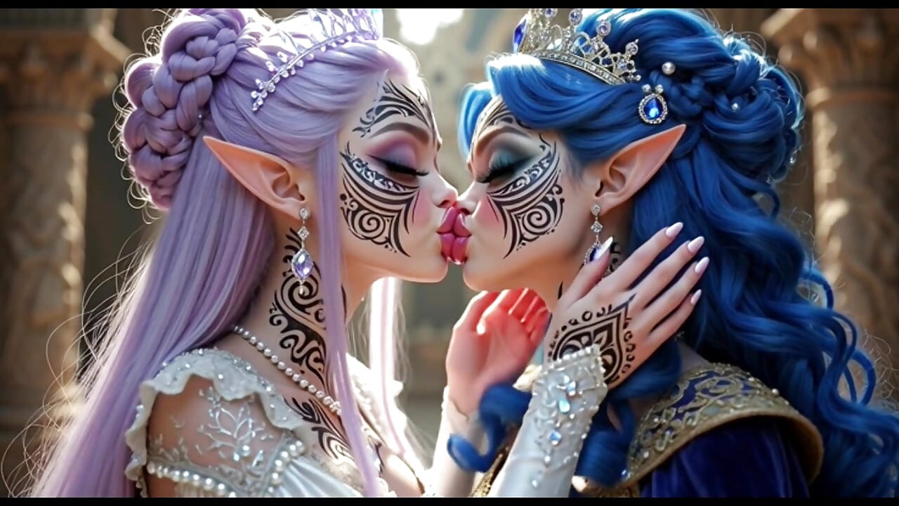 Beautiful Elves Princess Kissing, Ai Animation