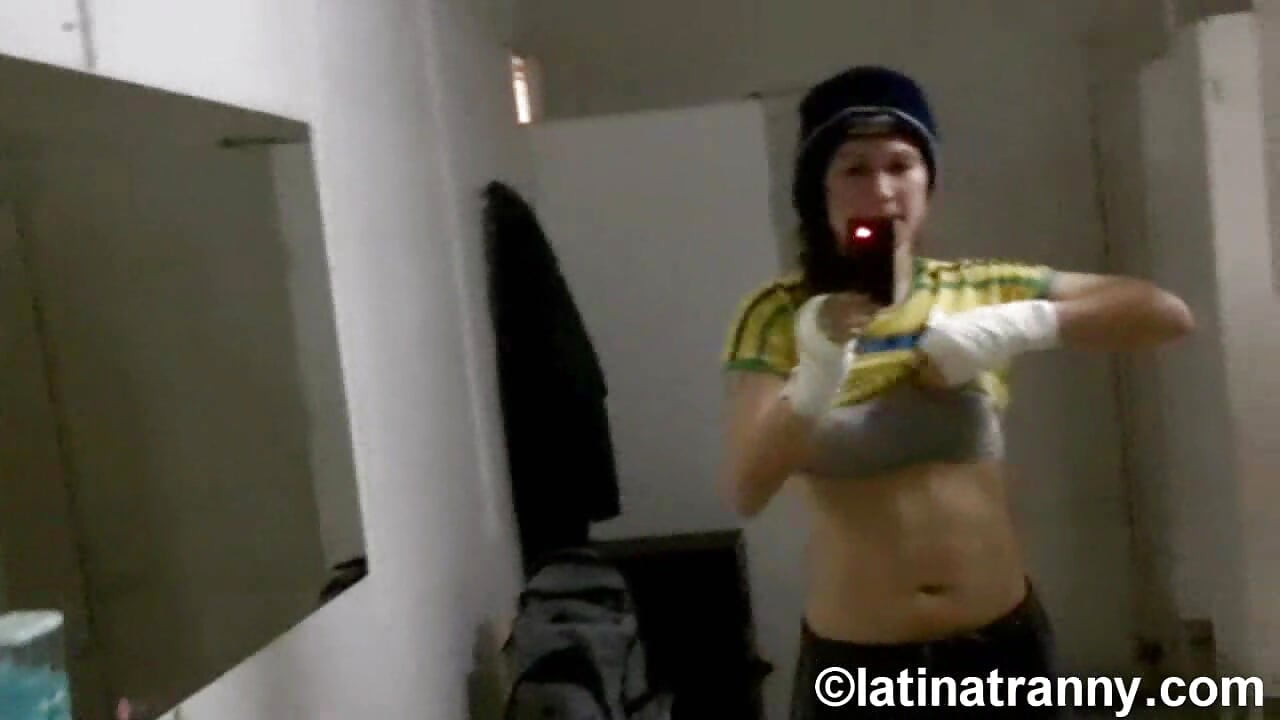 Nikki Montero transgender pornstar ladies room pissing on the toilet and being silly