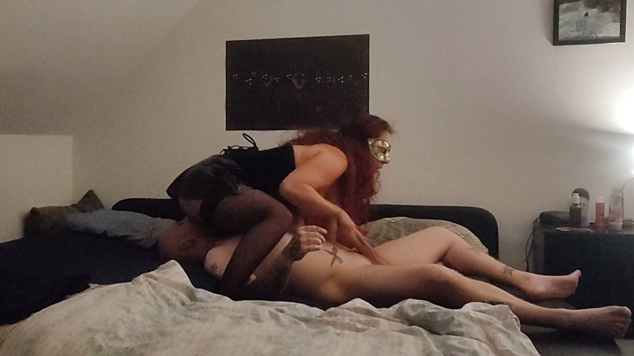 Hot sex in my kinky outfit. Facesitting, riding, doggy. Moaning, shaking during orgasm