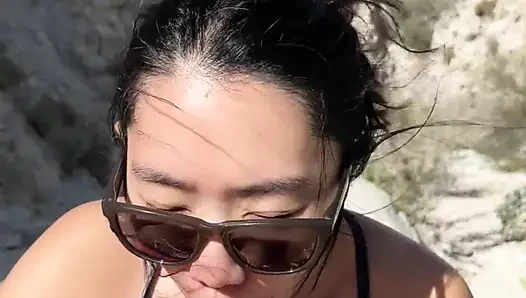 OUTDOOR blowjob while hiking in the desert - AMATEUR WMAF - Cum in Mouth PUBLIC BJ Swallow