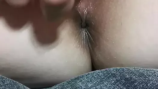 Trying to be quiet Stuffing my pussy with dildo while husband sleeps