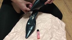 Cum on her shoes 2 ! (Chanel black slingback heel)