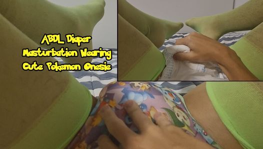 ABDL Windel masturbation mit niedlichem Pokemon Strampler