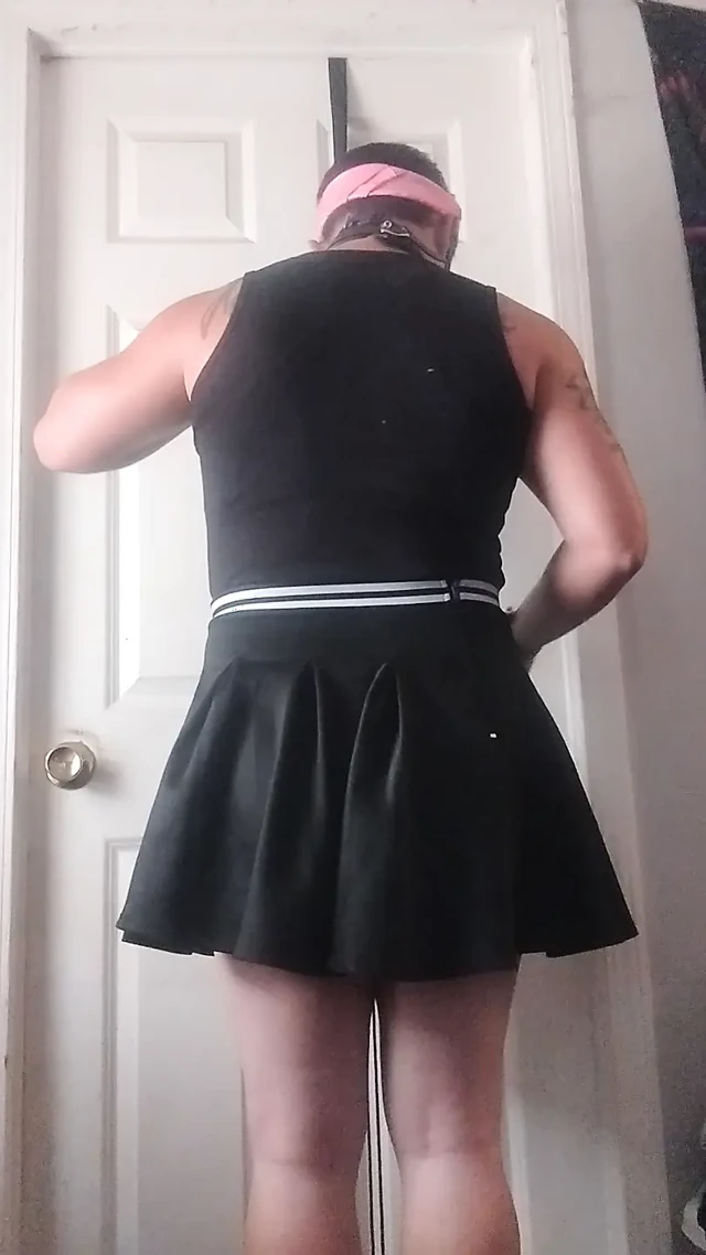 Sissy slave in self bondage with shock collar