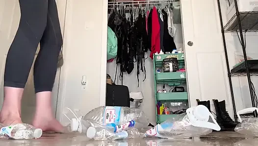 Water Bottle Crushing with Size 16 Big Feet