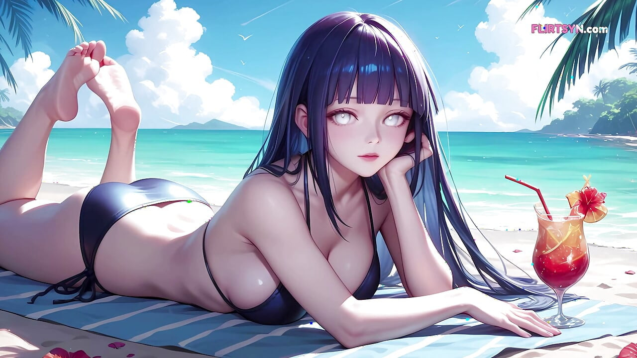 Byakugan op het strand: Hinata's ogen kunnen alles zien - behalve hoe hard ze straks in het openbaar geneukt gaat worden ( AI Generated )