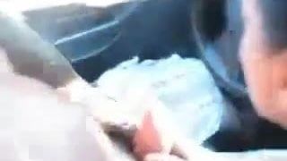 Girlfriend gives to me a blow job while i drive car