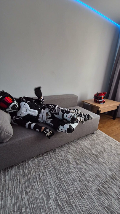 Motorcyclist in Gear Cum Hot on Himself