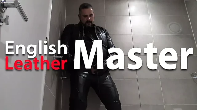 Leather daddy pisses in shower from uncut cock PREVIEW