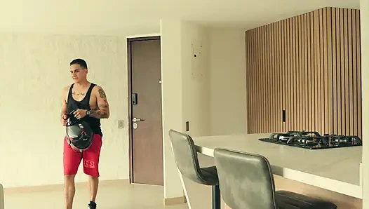 My stepbrother looks at me in the bathroom and starts masturbating while no one is home