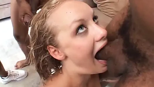 Double penetration for the young blonde looking for black cock